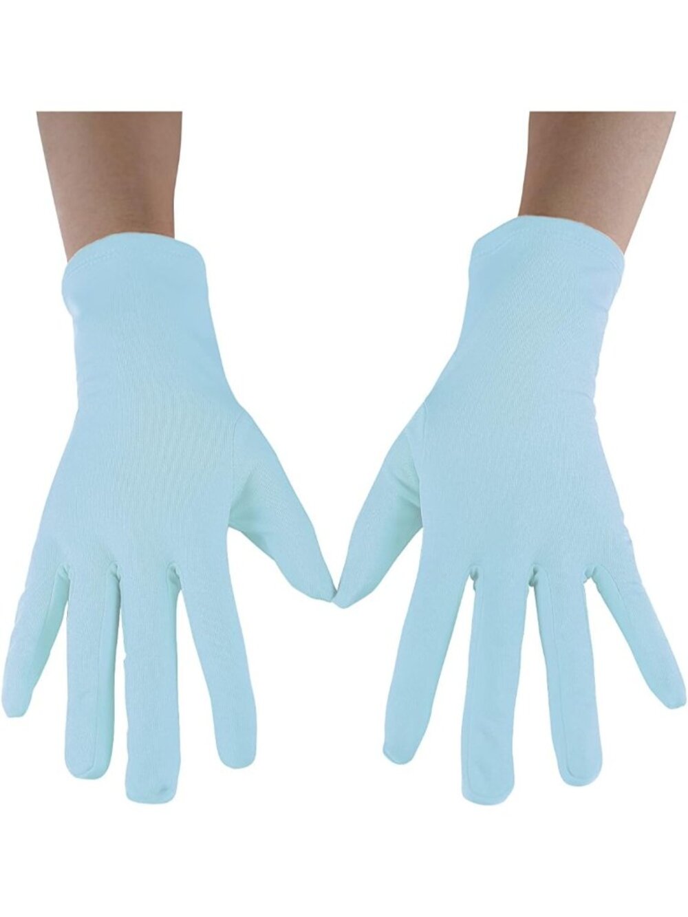 Women's Sky Blue Full Finger Pull On Wrist Length Cuff Cotton Hand Liner Gloves